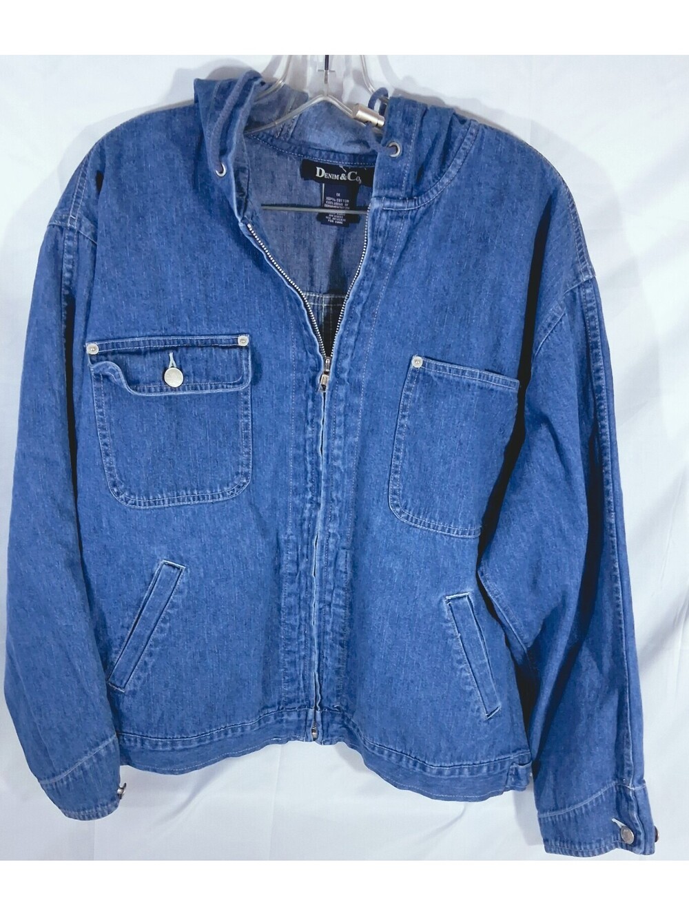 DENIM & Co Hoodie Zipper Jacket 1X Ornamentation 100% Cotton Hong Kong A96973